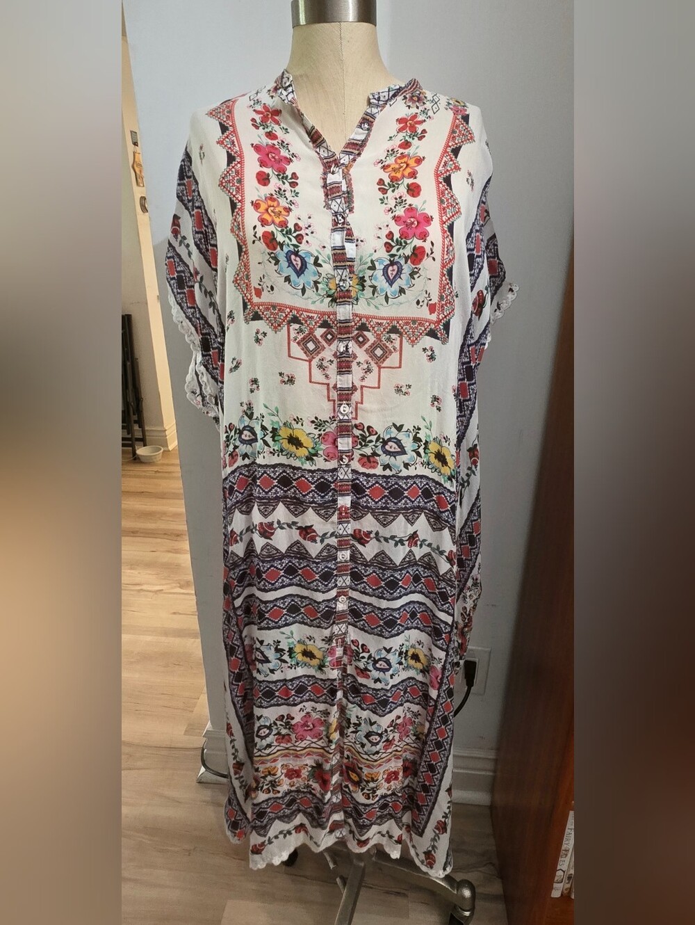 Johnny Was White Floral & Geometric Maxi Dress